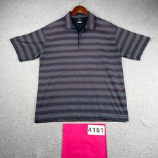 Nike Golf UV Dri Fit Performance Navy Striped Polo Shirt Stretch Casual Mens L