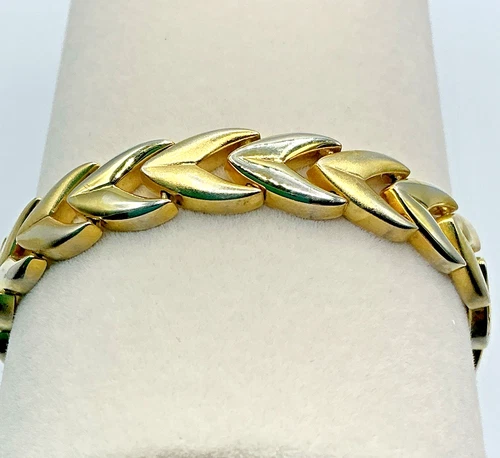 Bellezza Gold Tone Frosted Shiny Chevron Link Bracelet Double Safety Clasp image 2