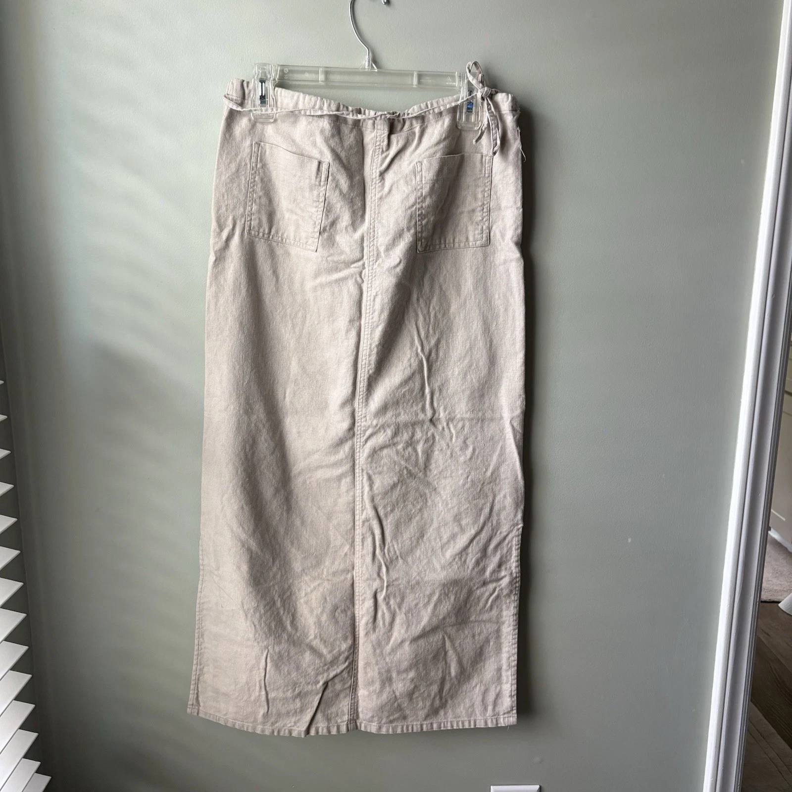Vintage Women 90s Linen Blend Maxi Skirt Small Inde Crunchy Granola Column XS