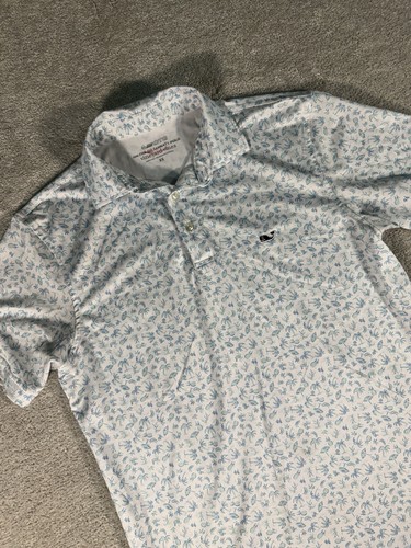 VINEYARD VINES Sankaty Performance Poloshirt Herren XS Weiß Blau Island Print AOP