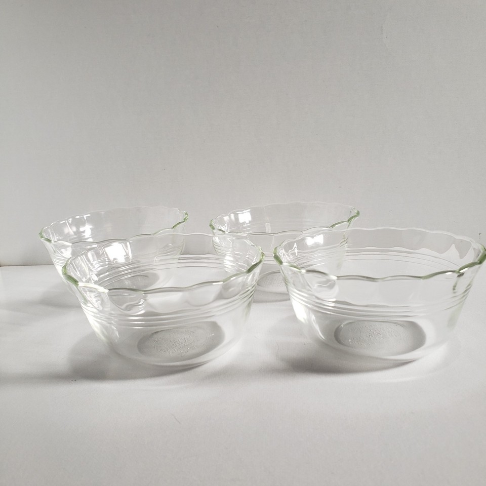Set of 4 Vintage Pyrex 463 Clear Scalloped Edge Custard Cups Ramekins ...