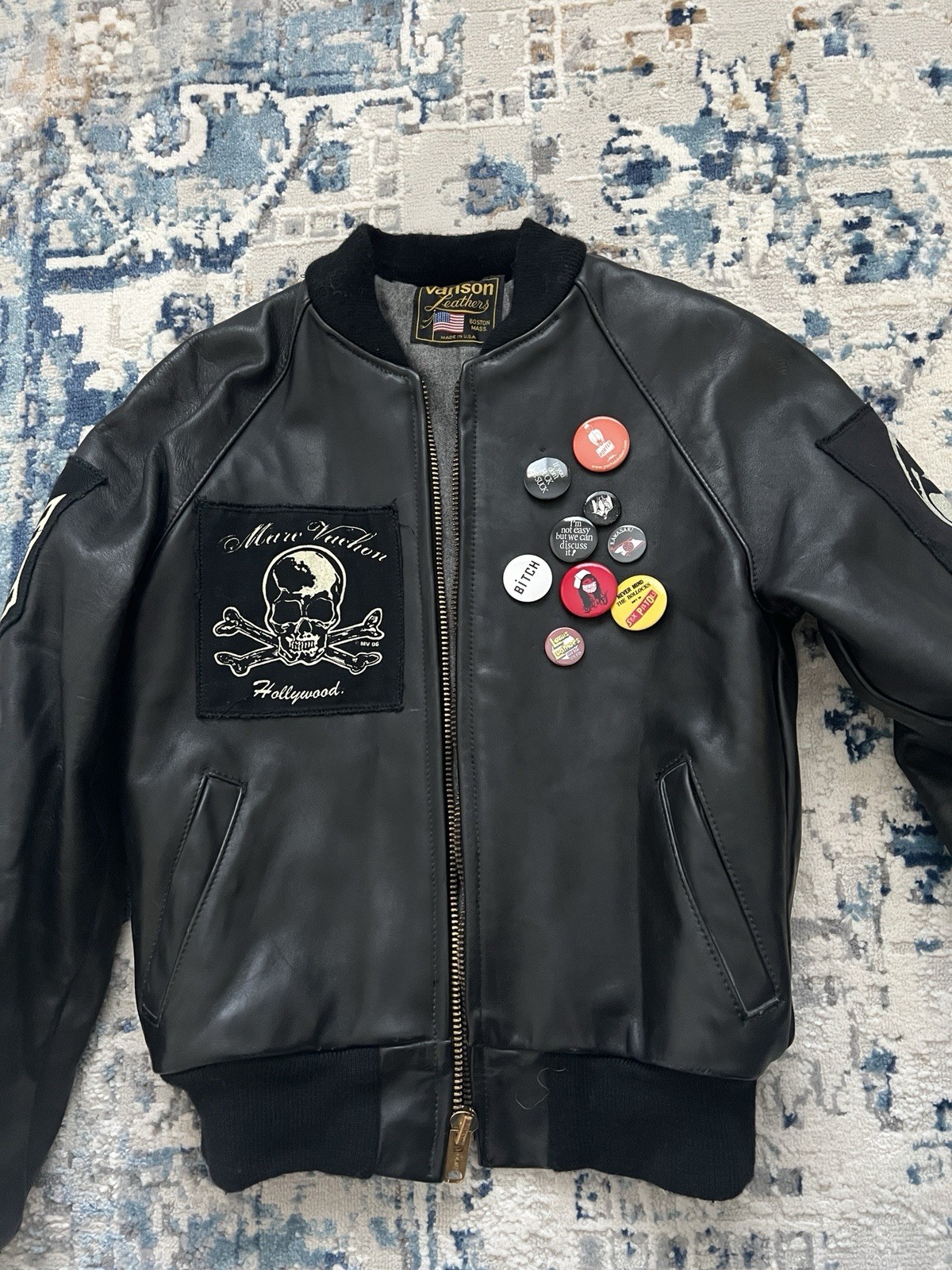 Vanson Leather Varsity Jacket w/ Marc Vachon Patches • Sz 34 image 5