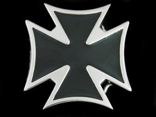SE11106 NOS REALLY COOL  IRON CROSS  FASHION ART SILVERTONE BELT BUCKLE