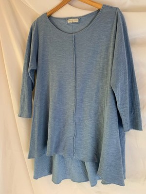 North Star Base Hi-Lo Angel Tee 3/4 Sleeve Asymmetrical Tunic Blue Women Medium