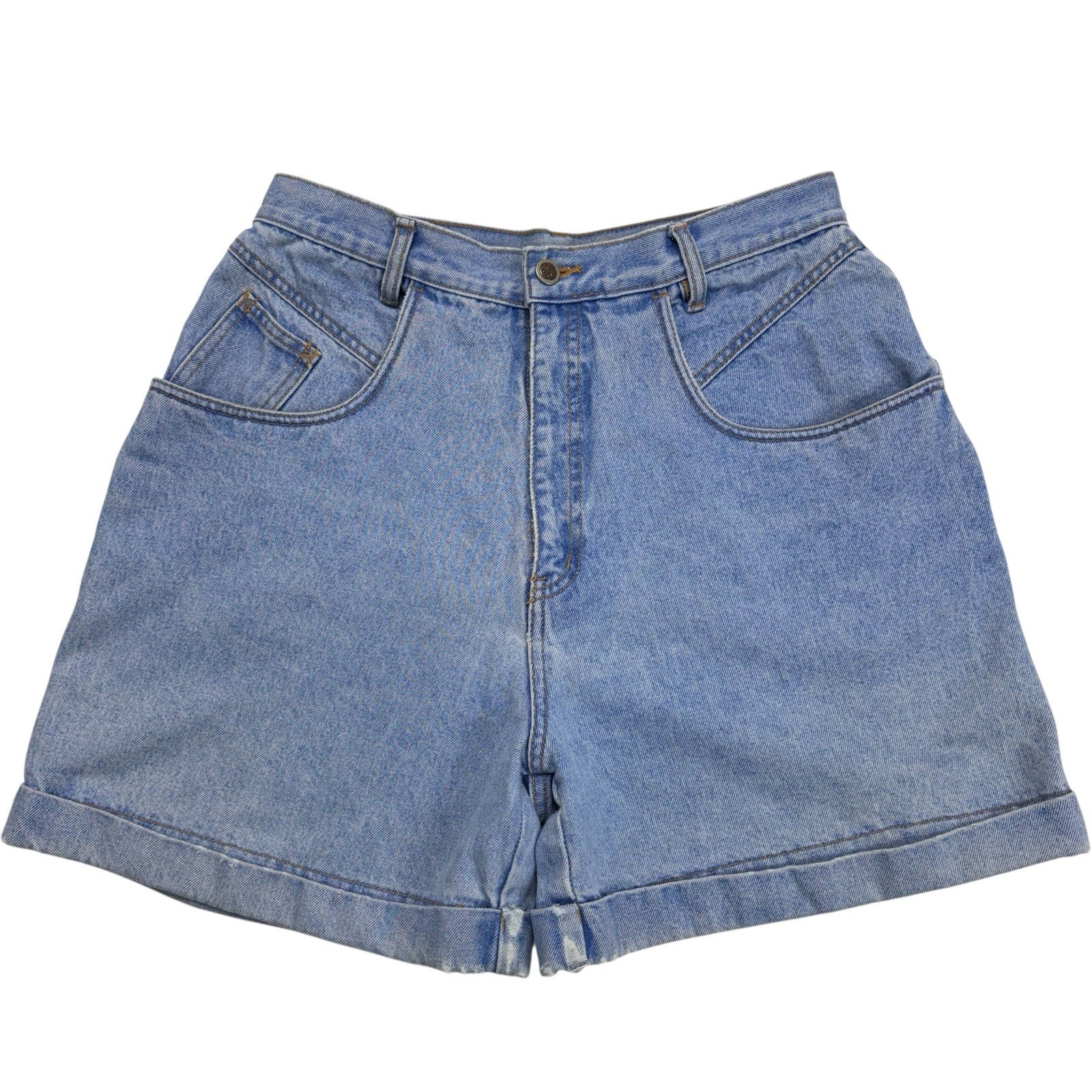 Vintage 80s Bill Blass Womens 14 High Waisted Denim Shorts Cuffed Light Wash
