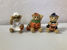 Halloween Teddy Bears Resin Figurines - Pumpkin, Ghost, Witch, Trick Or Treater