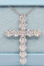 5.50Ct Round F/VS1 Lab Grown Diamond CROSS PENDANT WITH CHAIN | 14K WHITE Gold