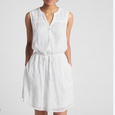 GAP Sleeveless Eyelet Crinkle Shirtdress Women Small Crisp Preppy White NEW