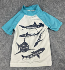 Gymboree Boys Shark 5 5T Swim Shirt Top Short Sleeve White Teal Blue Beach Rash