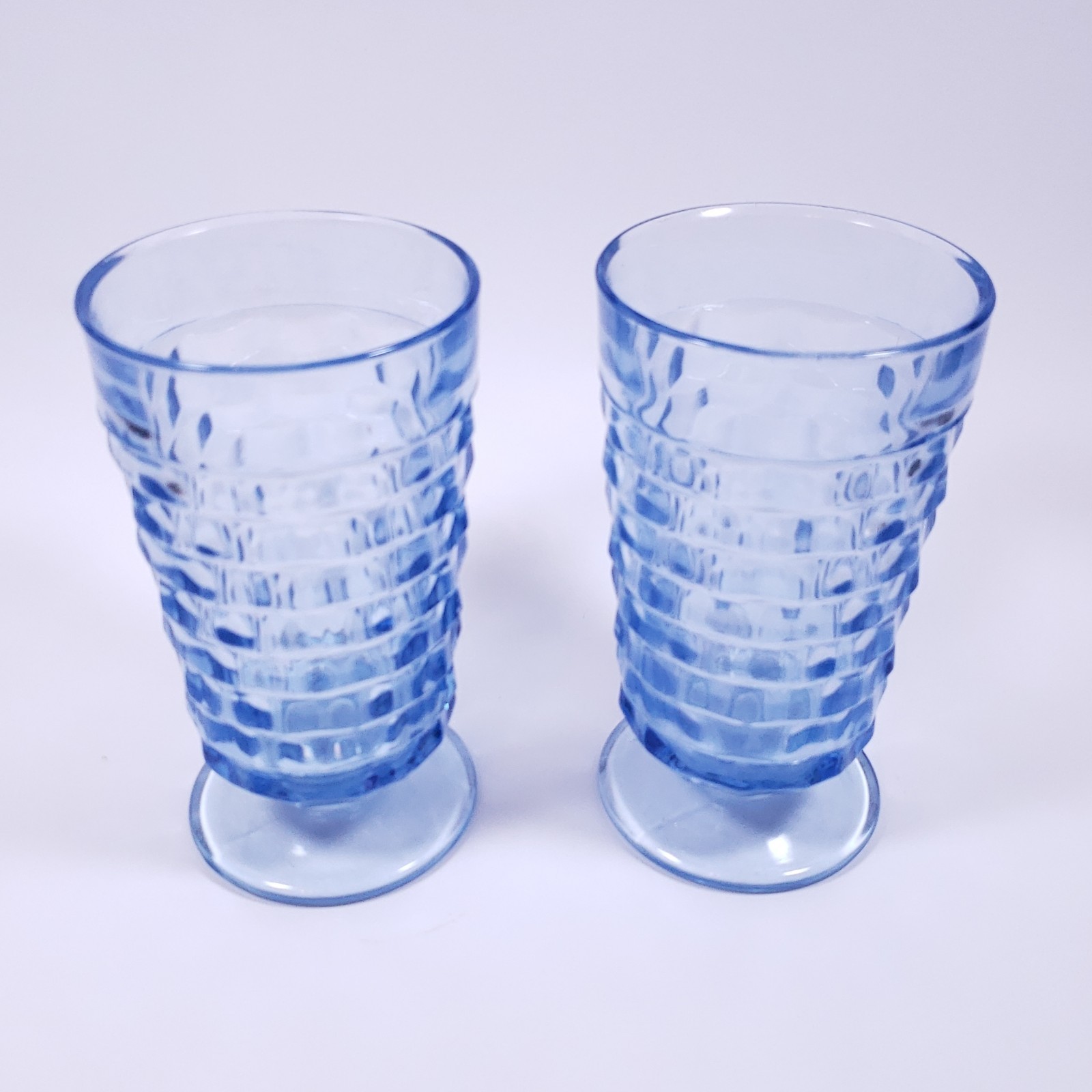 Vintage MCM INDIANA WHITEHALL COLONY Light Blue Cubist Glass TUMBLER SET
