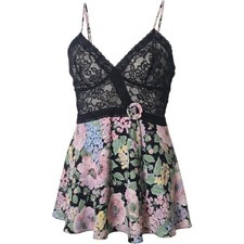 VTG Victorias Secret Babydoll Camisole Small Black Floral Lace 90s Balletcore