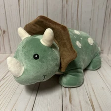 Blowfish Triceratops Dinosaur Weighted Plush Green Spots Embroidered 16 Inch