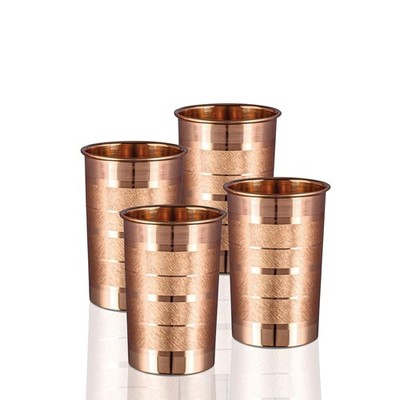 Pure Copper Glass for Drinking Water Set of 4 Tumbler Copper Cup Set for Ayur...