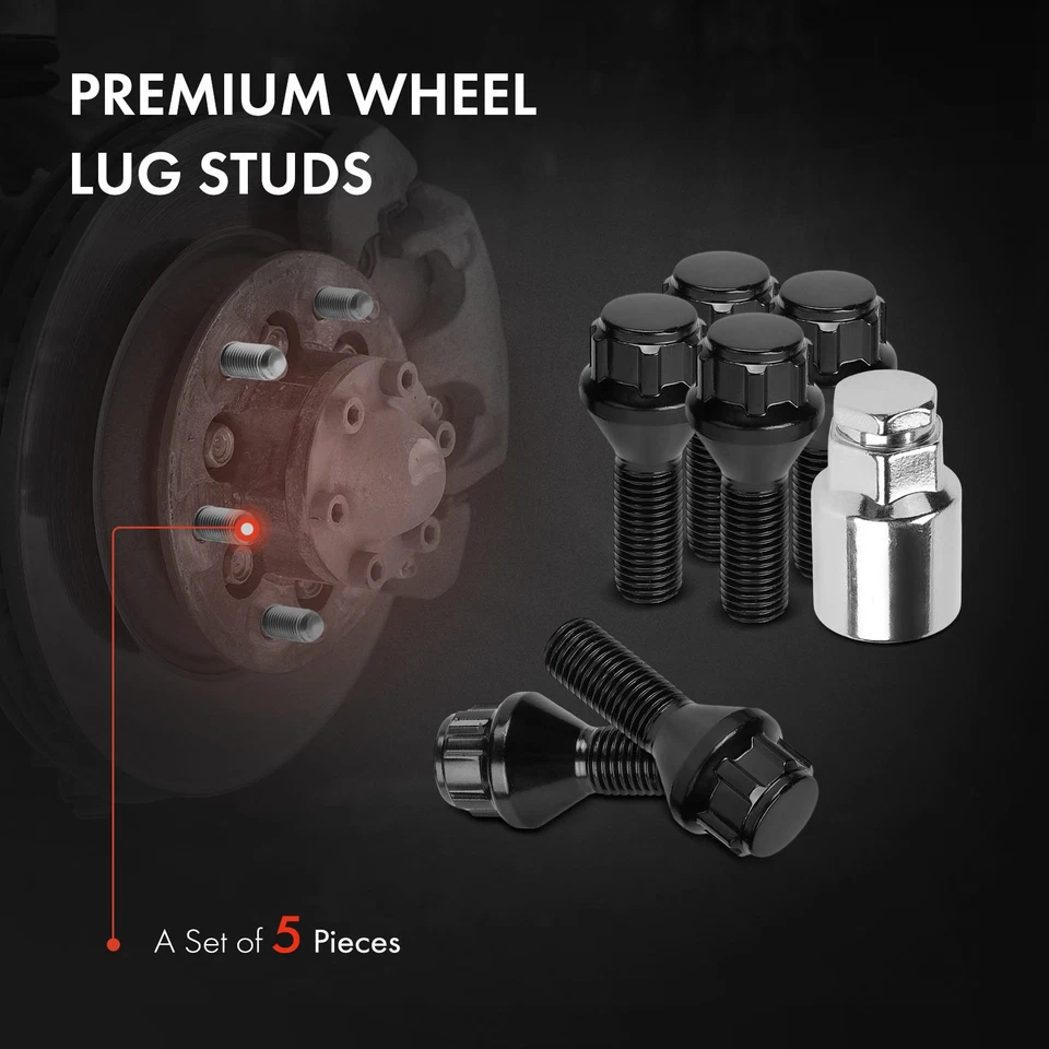 5x parafusos de trava de roda de assento esférico dianteiro e traseiro M14-1.5 para Audi A4 1996-2023 Q5 Q7 - Imagem 3 de 4