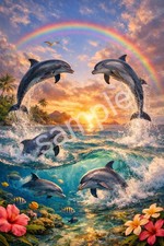 Dolphins At Play Beautiful  Art Print picture decor wall hanging "8x10" glossy 