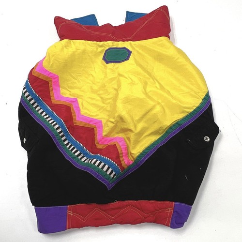 Vintage 90s Colorblock Neon Padded Dog Jacket Coat Geometric Quilted Sz 30