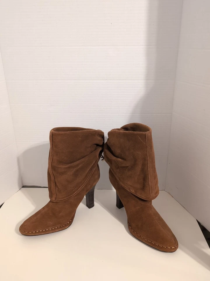 Lo último en Hollywood Botas de Mujer Marrón Gamuza Cuero Tacón Plegable Talla 7 Foto 3 de 4