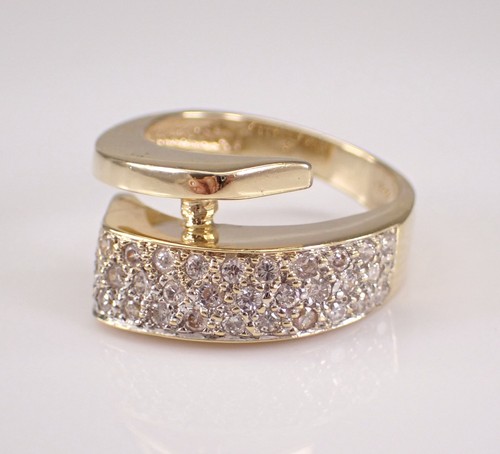 Vintage 14K Gold Cubic Zirconia Anniversary Band Wraparound Wedding Ring - Picture 7 of 8