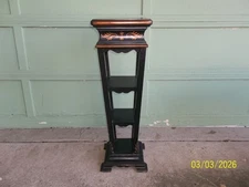 Contemporary Black Lacquer Wood Pedestal Acanthus Leaf Plant/ Display Stand 42.5