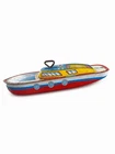Vintage Ohio Art Tin Wind-Up Speedboat Toy Working Propeller Litho Metal Boat