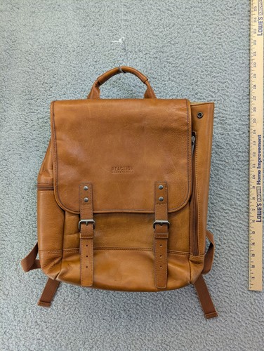 Kenneth Cole Reaction Brown Leather Laptop Backpack RFID Pocket 12"x14"x5" - Picture 2 of 12