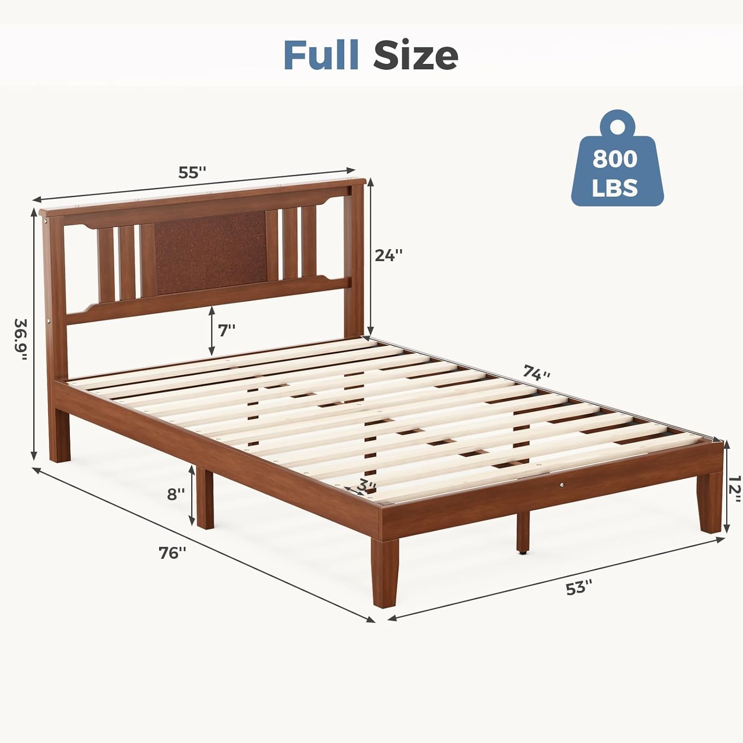 W/ Headboard,heavy Duty Platform Bed Frame,pine Wood,queen