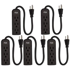KMC 3-Outlet Power Strip Power Extension Cord 5-Pack,Outlet Saver,1-Foot Cord...