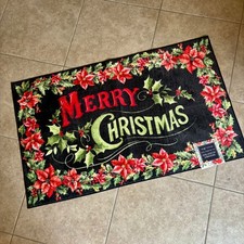 Merry Christmas Poinsettia Washable Accent Rug, Holiday Decor, 27x45 inch