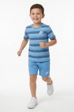 Nike Boys Size M 5-6Yr 2Piece Terry Short And Shirt Set Striped Embroidered Logo