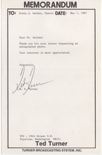 Ted Turner Signed Letter 1987 / Autographed O...