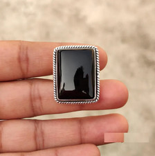 Handmade Sterling Silver Black Onyx Ring: Gemstone Promise Ring All Size R396