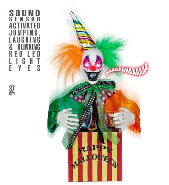Animated Jumping Clown Halloween Decoration Sound Light Scary 37cm