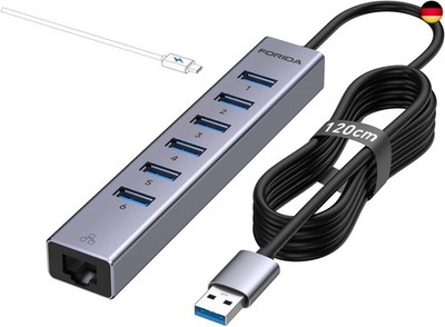 8Ports USB3.0 Hub, USB-zu-Netzwerk-Hub mit 6 3.0 Ports Gigabit-Ethernet-Port