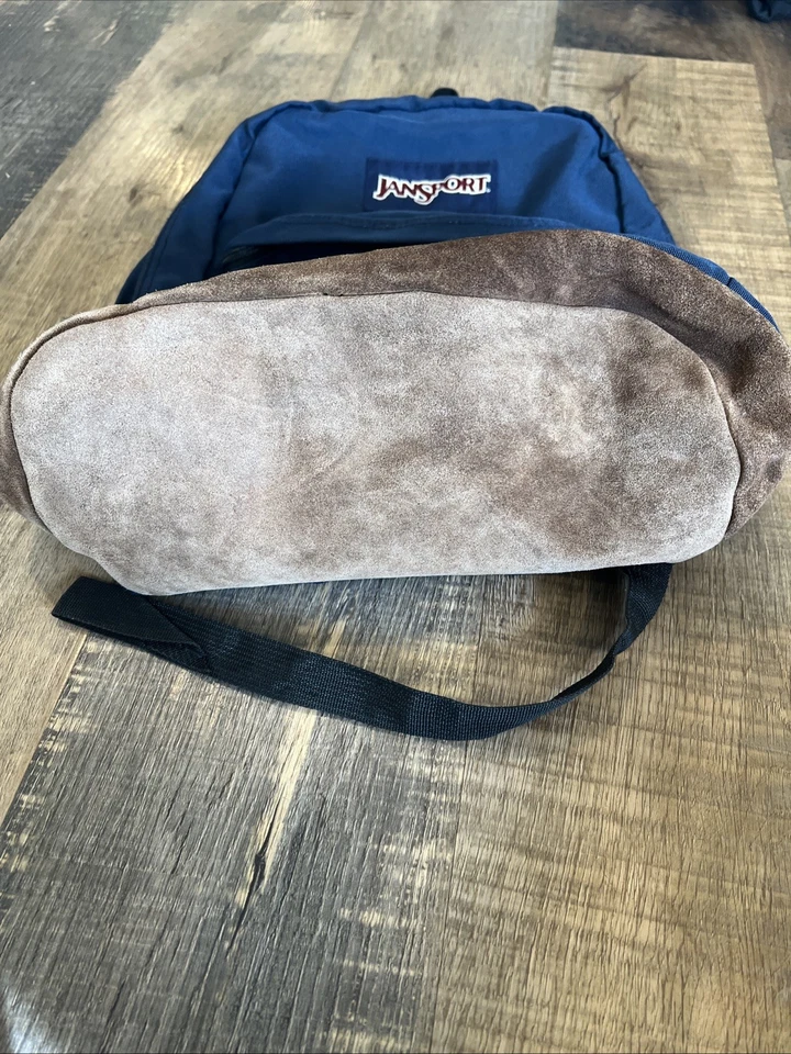 复古 Jansport 背包 墨西哥制造 皮革麂皮绒 底部 90 年代 海军蓝 VGUC — 第 4/4 张图片