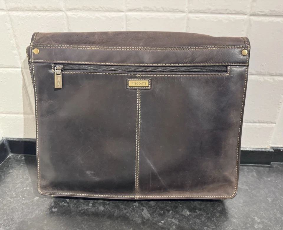 Visconti Brown Leather Laptop Messenger Shoulder Documents Bag Satchel RRP £100 - Image 4 of 4