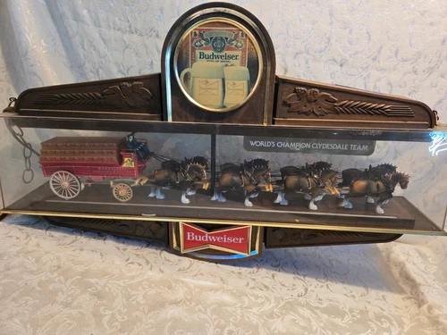 Vintage Budweiser Beer Champion Clydesdale Horse Team Hanging Lighted Sign