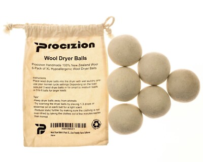 Procizion Wool Dryer Balls 6 Pack XL Made of 100% Premium Organic Wool Handmade