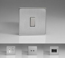 Varilight Flat Screwless Brushed Steel Light Switches, Plug Sockets, TV Sockets