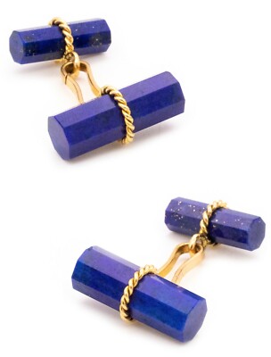 MARCHAK 1960 PARIS 18 KT YELLOW YELLOW GOLD CUFFLINKS WITH AFGHAN LAPIS LAZULI