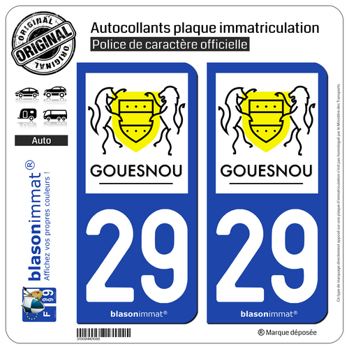 2 Stickers autocollant plaque immatriculation : 29 Gouesnou - Commune - Picture 1 of 9