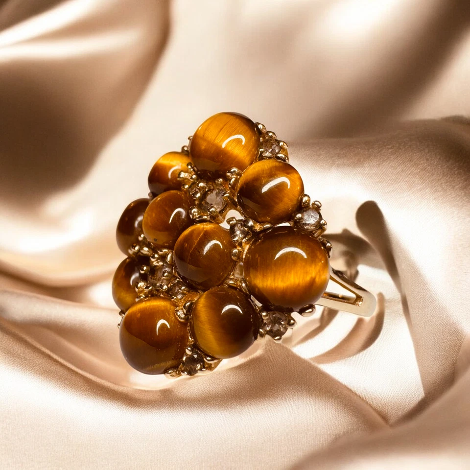 Anillo ojo de gato ojo de tigre citrino y crisoberilo oro 10K vintage - talla 8,25 Foto 3 de 4