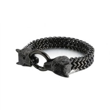 12mm 9'' black Titanium steel Figaro Link chain Bike Wolf bracelet Men XMAS Gift