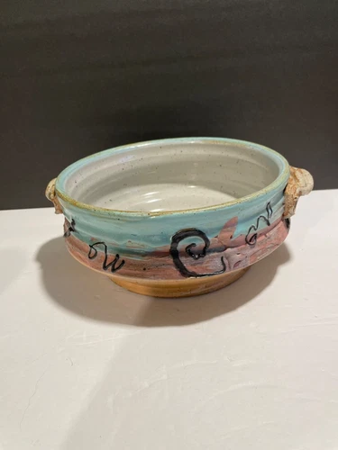 Cunningham Art Pottery Drip Glazed/Speckled Textured Bowl W/Matching Under Tray