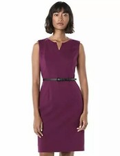 NINE WEST Women's Sleeveless Split Neck Sheath Dress with Waist Belt Size 2