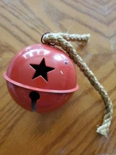 Oversized Jingle Bell Country Chic Stars And Rope Hanger Red Color Giant