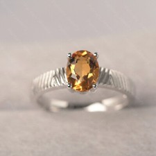 Citrine Ring 925 Sterling Silver Ring Oval Cut Silver Ring Engagement Ring