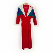 Vintage 1980s Appel Mod Velour Color Block Robe/ House Dress, Small, Made In USA