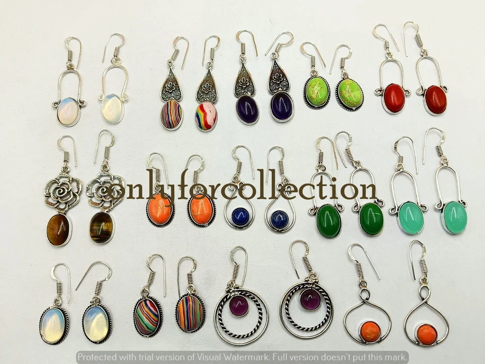 Opalite & Mix Gemstone 925 Sterling Silver Plated Fashion Earring Lot Jewelry - image 4 of 4