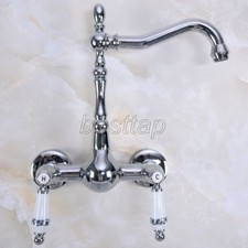 Polished Chrome Brass Kitchen Bathroom Sink Swivel Faucet - Wall Mounted snf958