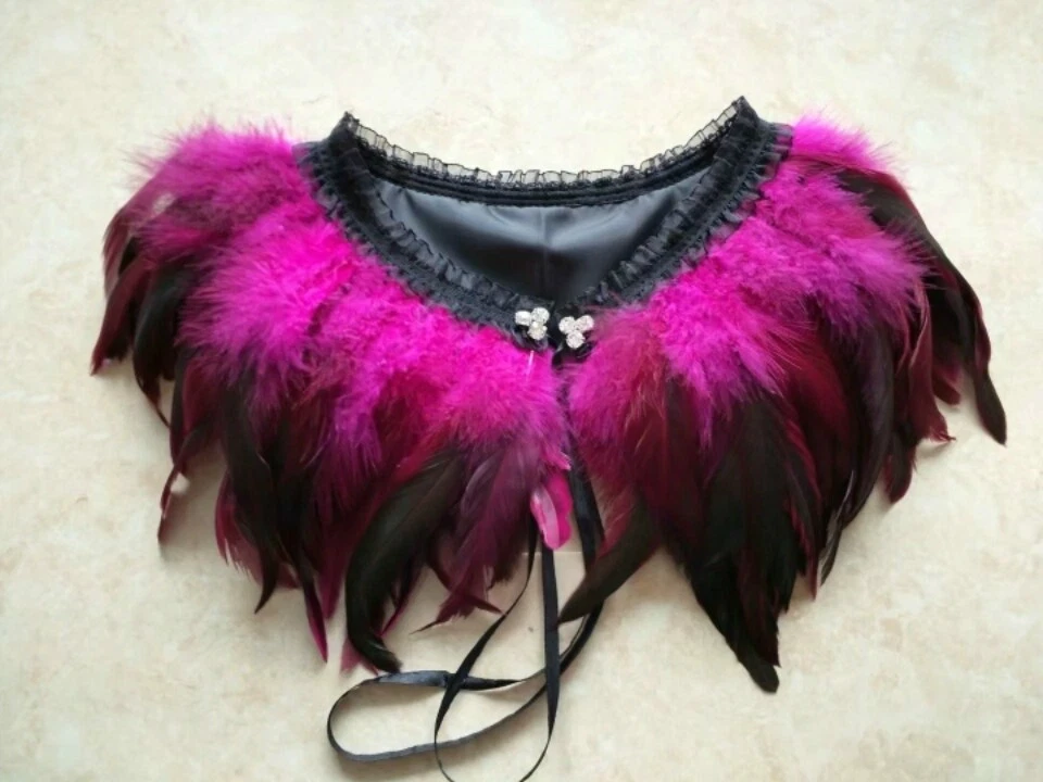 Women Crop Top Feather Poncho Coat Wrap Bridal Cape Cloak Wedding Banquet Party - Image 2 of 4